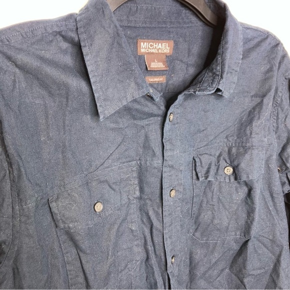 Michael Michael Kors navy blue linen blend button down shirt size large - Picture 3 of 7